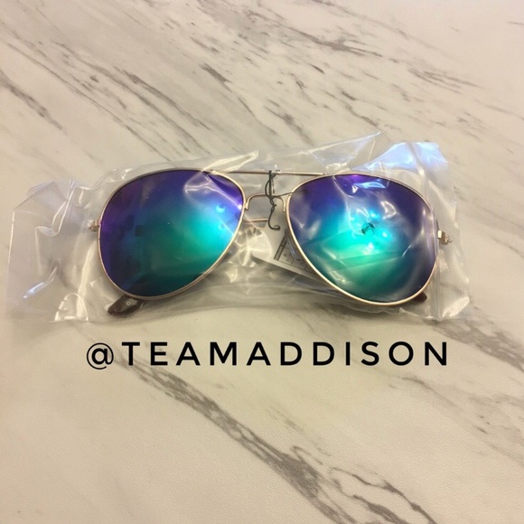 LAST 1! Mirrored Aviators Blue Purple Sunnies Gold - Picture 3 of 8